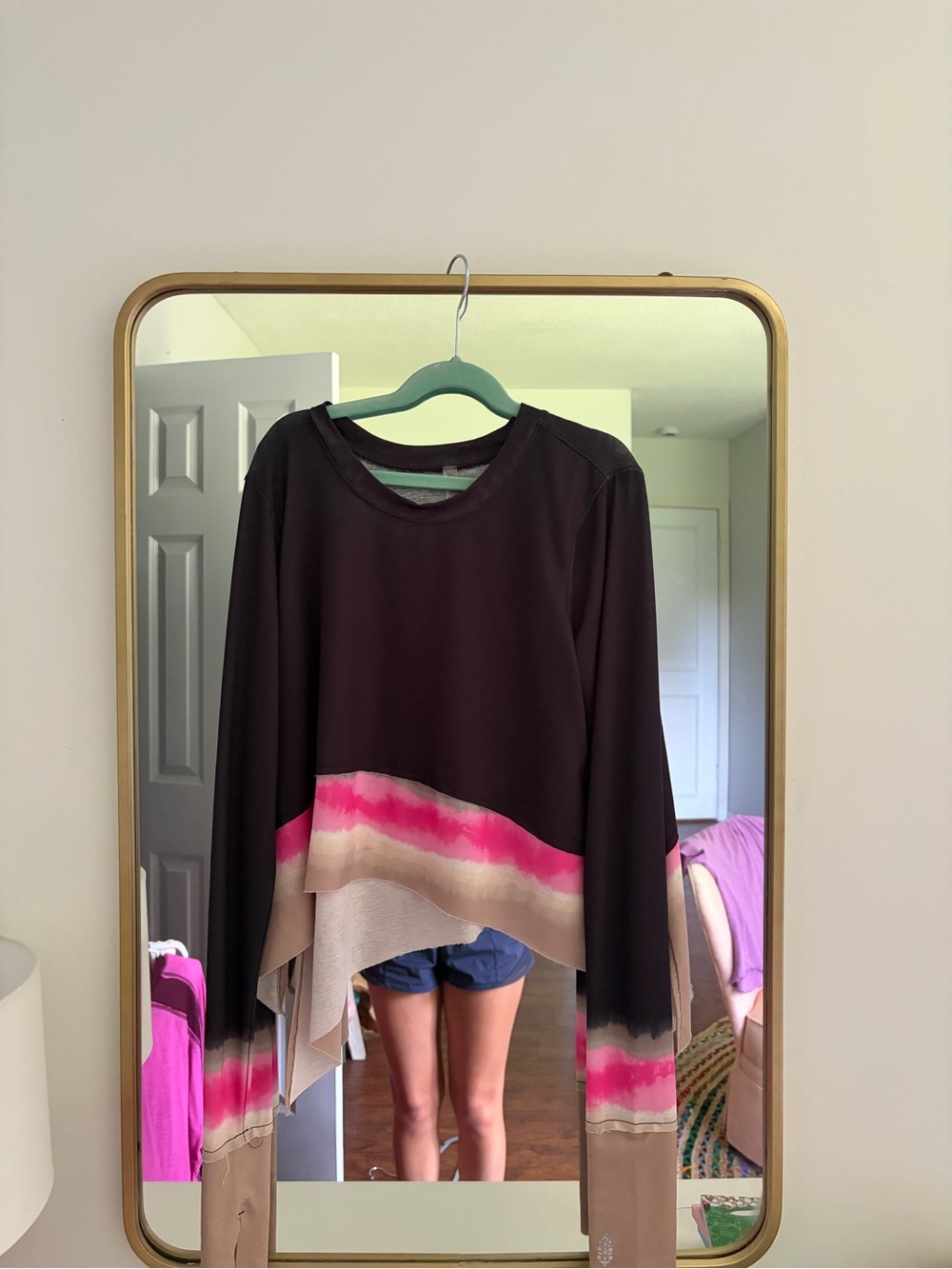 FP Movement by Free People Black Sweatshirt with Pink and Beige Ombre Hem